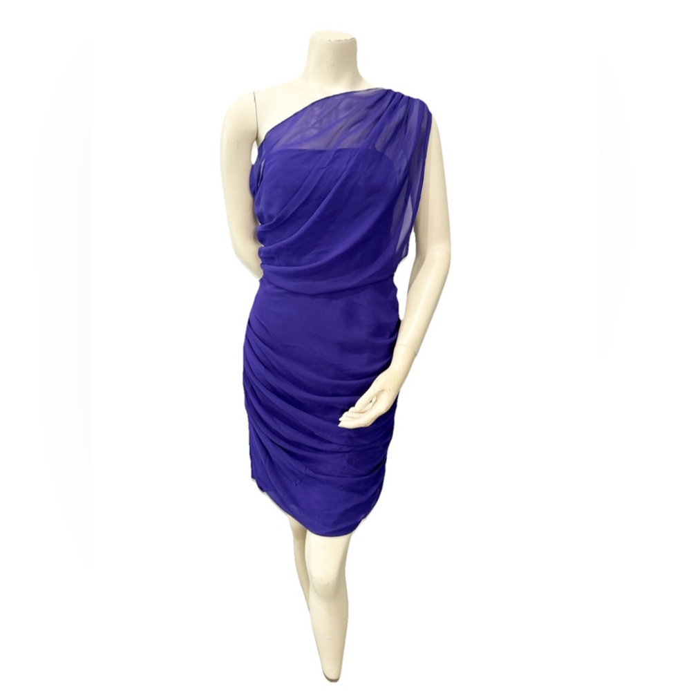 Laundry by Shelli Segal Purple One Shoulder Ruched Sheer Dress Size 6